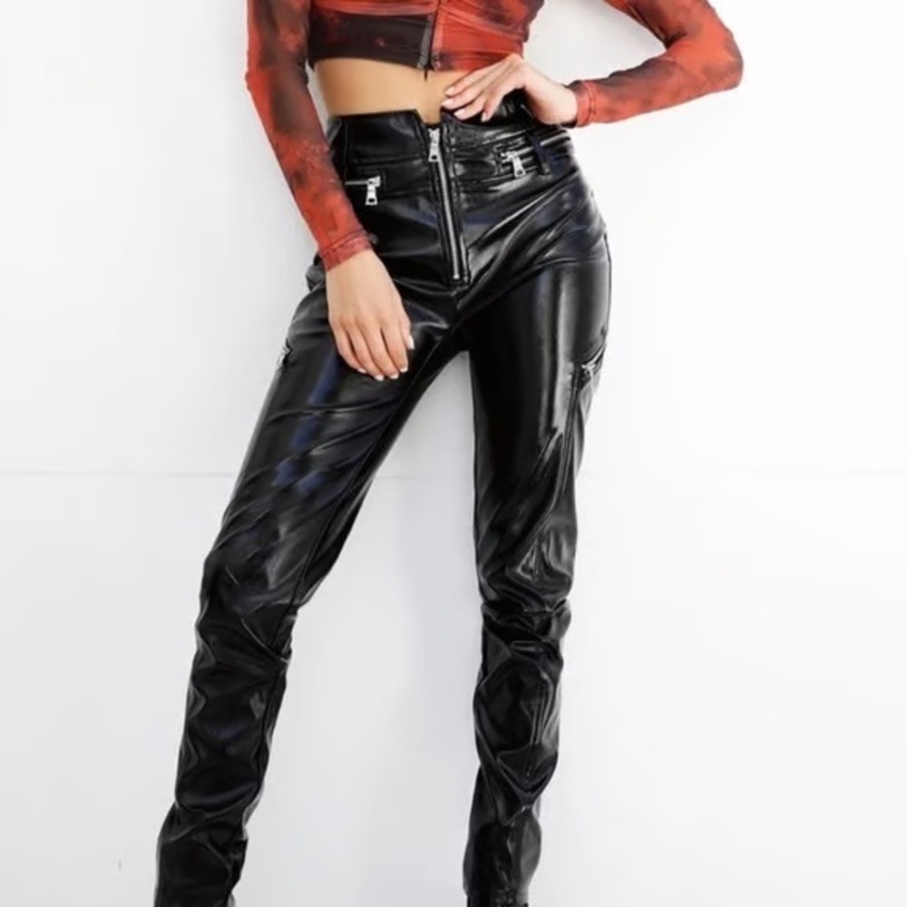 Tiger Mist Lennon Black High-Waisted PVC Faux Leather Pants
